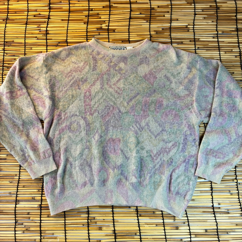 Forenza Vintage Pastel Abstract Lambswool Blend Sweater Made in Italy Large